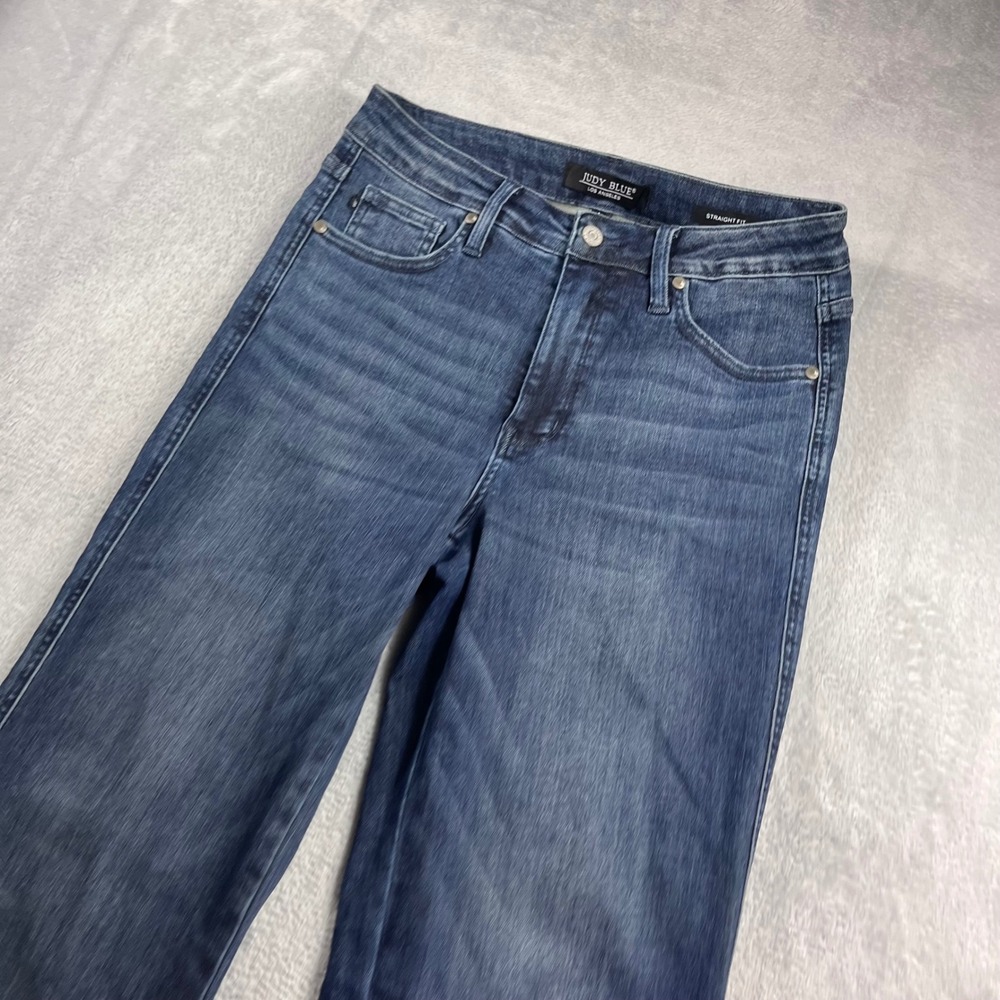 Judy Blue Straight Fit High Rise Raw Hem Jeans Dark Wash JB88861 DK Size 9/29 - Picture 2 of 12